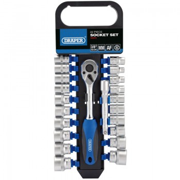 Combined MM/AF Socket and Ratchet Set, 3/8&rdquo; Sq. Dr. (22 Piece)