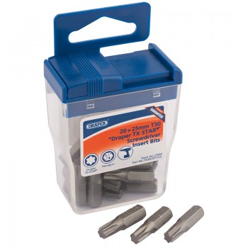 Draper TX-STAR® Long Insert Bits in Plastic Storage Case, T30 x 25mm (Pack of 20)