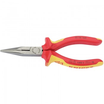 Knipex 25 08 160UKSBE VDE Fully Insulated Long Nose Pliers, 160mm Knipex 25 08 160UKSBE VDE Fully Insulated Long Nose Pliers, 160mm