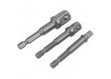 Socket Adaptor Set, 1/4&rdquo; Hex. x 1/4&rdquo;, 3/8&rdquo; & 1/2&rdquo; Sq. Dr. (3 Piece)