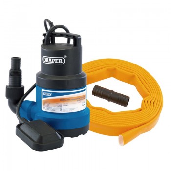 Submersible Clear Water Pump Kit with Layflat Hose & Adaptor, 125L/Min, 5m x 25mm, 350W