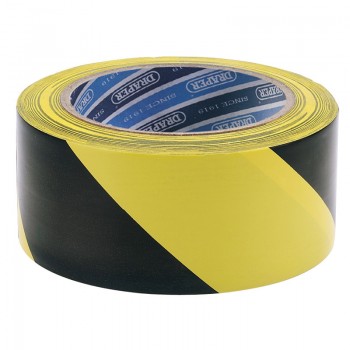 Adhesive Hazard Tape Roll, 33m x 50mm, Black and Yellow