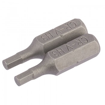 Hexagonal Insert Bit, 3mm, 1/4&rdquo; Hex, 25mm Long (Pack of 2)