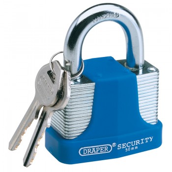 Laminated Steel Padlock and 2 Keys with Hardened Steel Shackle and Bumper, 40mm