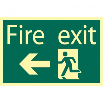 Glow In The Dark &rsquo;Fire Exit Arrow Left&rsquo; Safety Sign