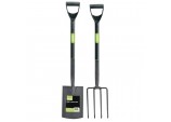 Carbon Steel Garden Fork and Spade Set, Black