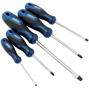 Soft Grip Screwdriver Set, 3 x Plain Slot, 2 x PZ TYPE (5 Piece)